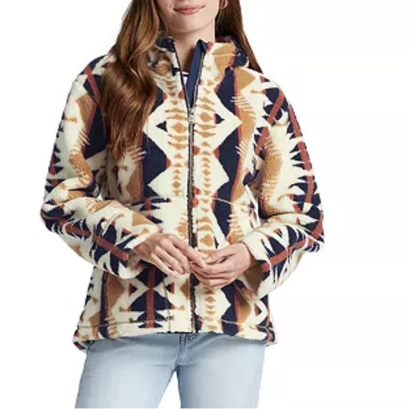 Pendleton Jackets & Blazers - PENDLETON Women's Palisade-Shaped Fleece Hoodie in Navy Los Lunas Size Large NWT